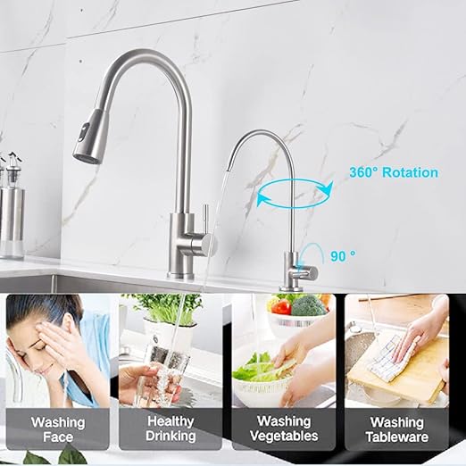 Brushed Nickel Drinking Water Purifier Faucet,Filtered Water Faucet for Kitchen, Sus304 Stainless Steel Beverage Faucet for Under Sink Water Reverse Osmosis Filter System with 1/2" 1/4" 3/8" Tube