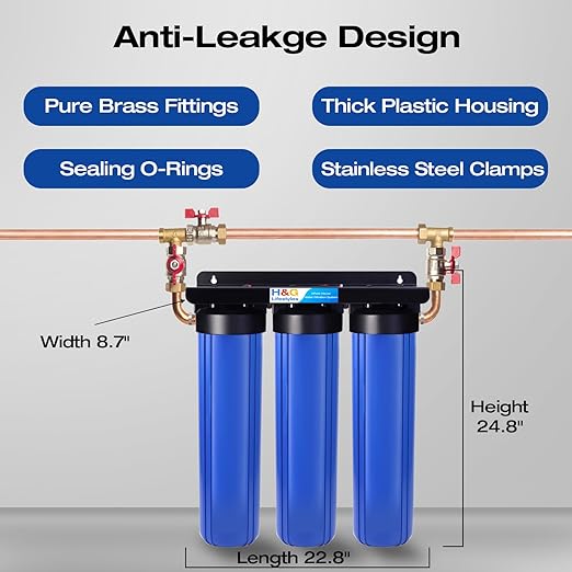 H&G Lifestyles Whole House Water Filtration System,Iron and Manganese Water Filter for Well Water,Remove Heavy Metal Chlorine Odor,Improve Water Taste,3 Stage Whole Home Water Filtering System