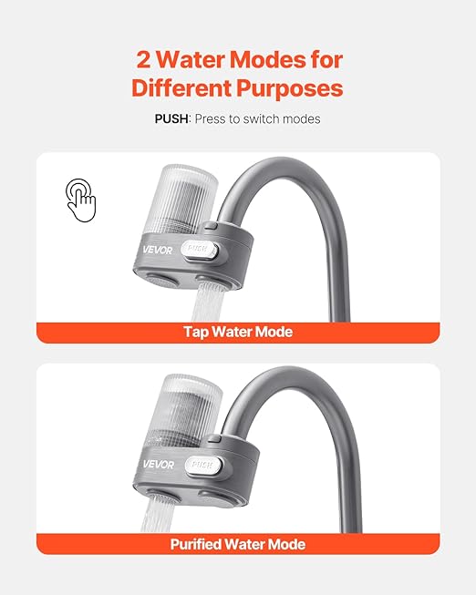 VEVOR Water Filter for Sink Faucet, Faucet Mount Water Filtration, 5-Stages Filter Reduce 97% Lead, 95% Chlorine, Rust, Skincare Tap Water Purifier for Kitchen Bathroom,1 Filter, Grey