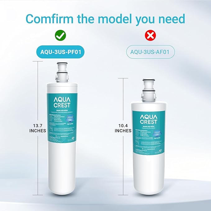 AQUA CREST 3US-PF01 3US-MAX-F01 Replacement Filter, NSF/ANSI 42 Certified Replacement for Filtrete® 3US-PF01, 3US-MAX-F01H, 3US-PS01, Delta RP78702, Manitowoc K-00338, HF20 HF25 Water Filter, 2 Pack