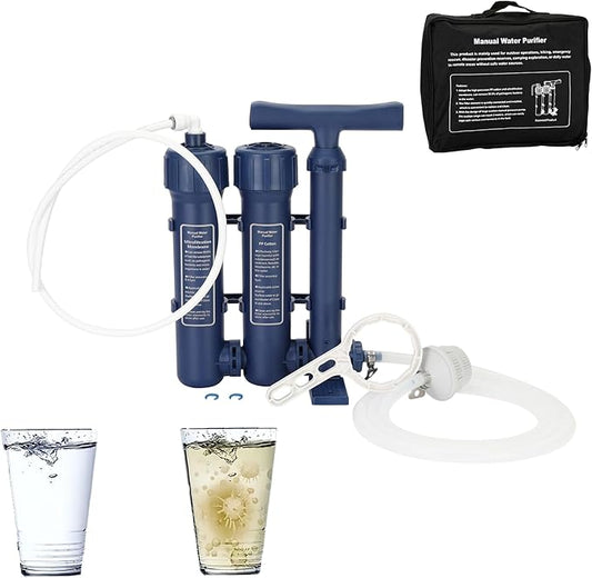 Source Manufacturer Large Water Filtration System Survival - Hand Pump Water Filter, High Volume Water Purifier Camping, Outdoor Portable Group Military Grade