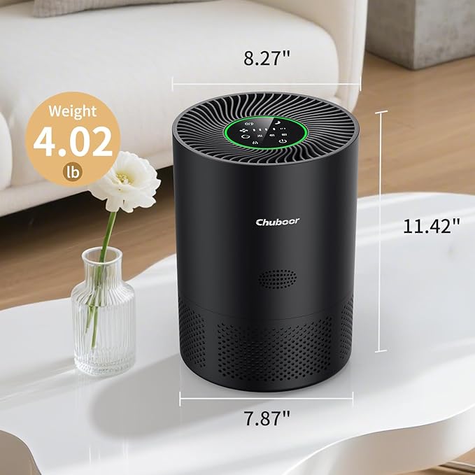 Chuboor Air Purifiers for Home Large Rooms up to 2190ft², H13 True HEPA for Bedroom Dorm Room Pets, kitchen, washroom, with Timer, Auto Mode, Sleep Mode, for Smoke and Dust, Pollen, Odors, PJ01, Black