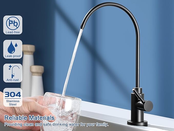 Water Filter Faucet, VMASSTONE Reverse Osmosis Faucet Fits Most RO Units or Water Filtration System in Non-Air Gap, Lead-Free Stainless Steel Drinking Water Faucet for Bar Kitchen Sink, RV (DM001 MB)