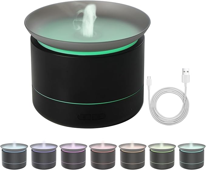 Essential Oil Diffusers, 200ml Aromatherapy Diffuser, Cool Mist Humidifier with 2 Dynamic Modes, Small Diffuser with 7 Color Lights for Home Office Room, Black