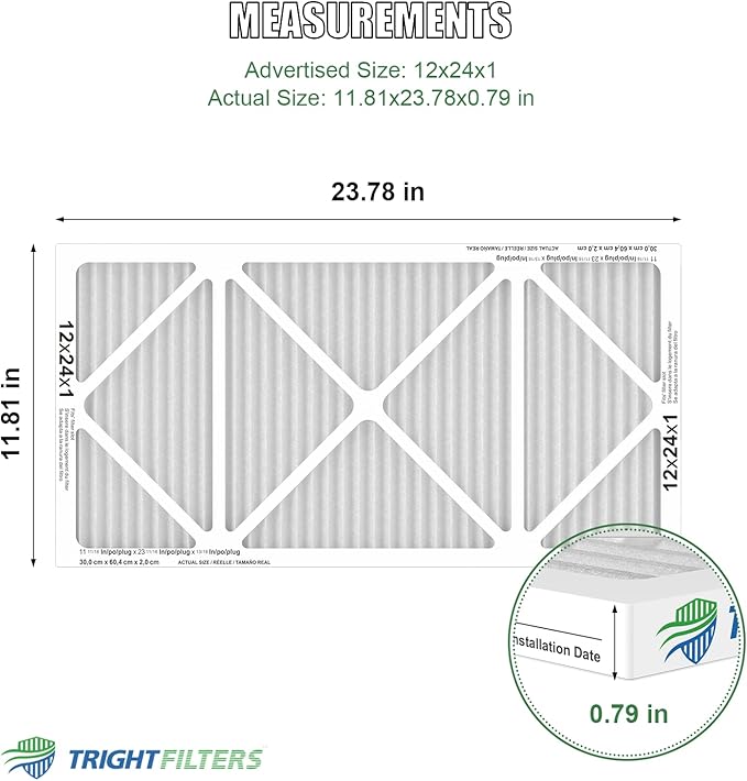 12x24x1 Air Filter 4 Pack, MERV 8 Pleated Dust Defense Air Filters Replacement Air Conditioner HVAC AC Furnace Filter, Durable and Lightweight