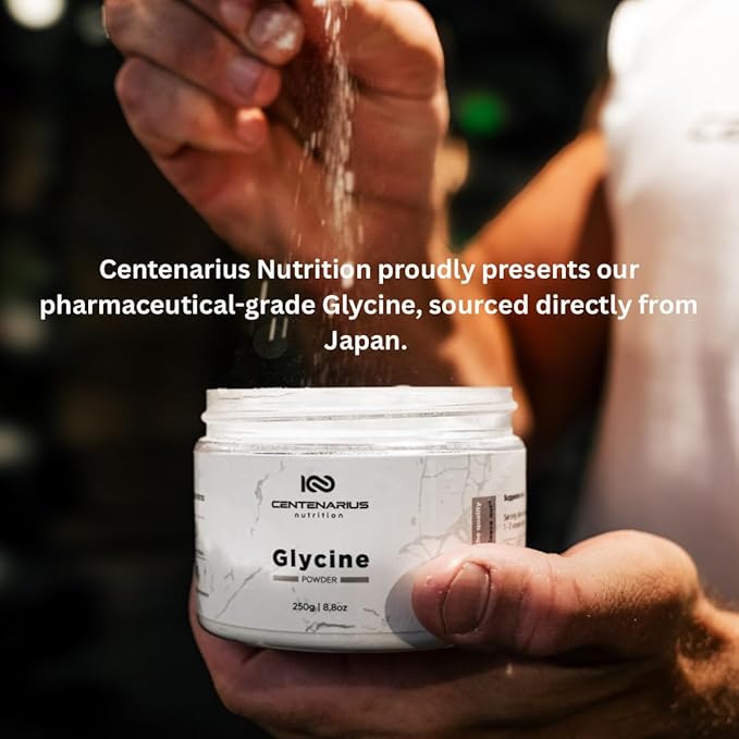 Centenarius Nutrition Glycine Powder 250g | Non-Essential Amino Acids Supplement for Post Workout Muscle Recovery, Digestion, Sleep Aid + More - Vegan, Additive-Free, Third-Party Tested