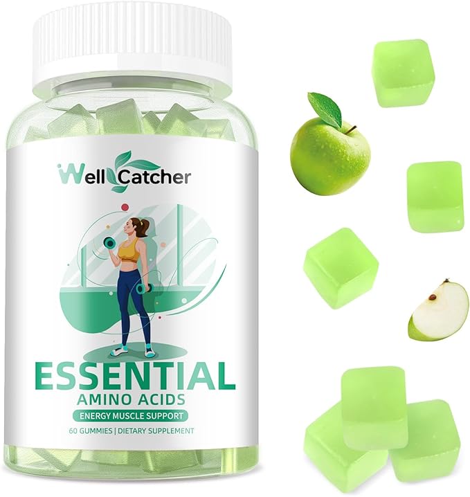 EAA Gummies Essential Amino Acids - All 9 Essential Aminos and All Branched-Chain Aminos (BCAAs) with Muscle Recovery, Energy Support Sugar Free Green Apple Flavor 30 Servings