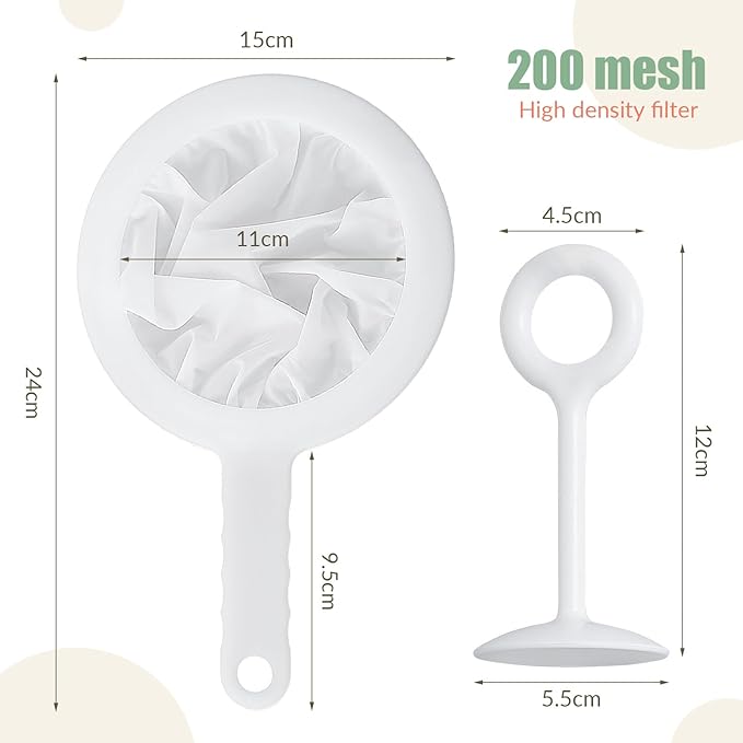 2 Pack Fine Nylon Mesh Strainer,Reusable Mesh Filter Bags for Filter NutMilk, Coffee, Milk, Butter, Juices and Fresh Cheese (200 Mesh)