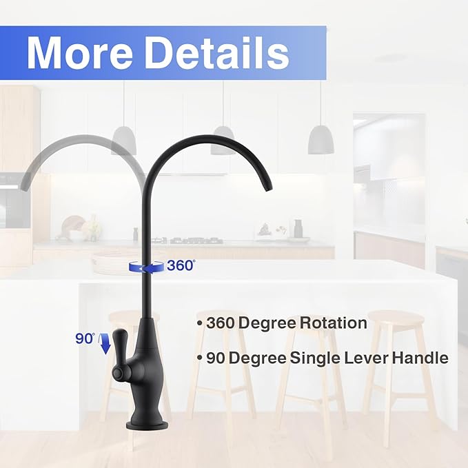 Drinking Water Faucet for Kitchen Sink, Reverse Osmosis Water Filtration Faucet for Bar Sink, Matte Black and Stainless Steel, B10