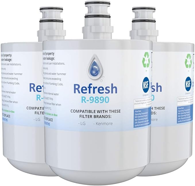 Refresh Replacement Refrigerator Water Filter Compatible with LG LT500P, 5231JA2002A, 5231JA2002A-S, ADQ72910901, ADQ72910902, ADQ72910907 and Kenmore 46-9890 Refrigerator Water Filter (3 Pack)