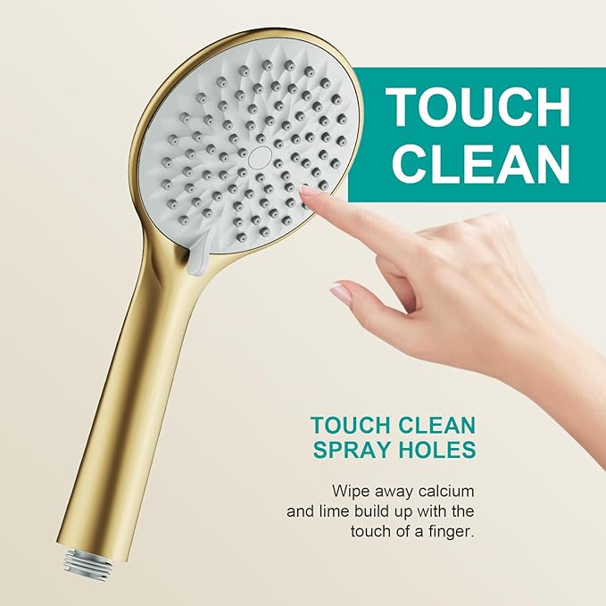 Shower Slide Bar Handheld Shower Head with Hose, 5-Function Hand Shower with Wall Mount，shower slide bar,adjustable height shower head (A-round, Brushed Gold)