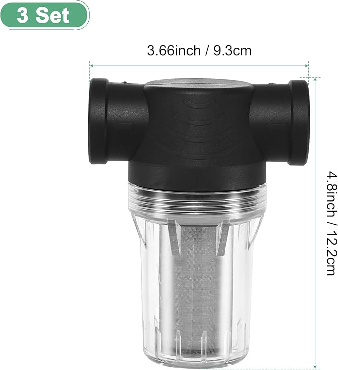 3-Pack Water Pump Strainer with 100 Mesh Stainless Steel Filter Screen, 3/4" Inch Female NPT in-line Strainer for Garden Hose Outdoor RV Water Tank Pressure Washer [Black]