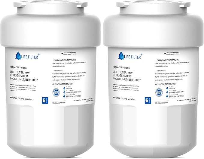 Lifefilter Replacement for MWF Refrigerator Water Filters, MWFP, HDX FMG-1, MWFA, GWF, GSE25GSHECSS, WFC1201, RWF1060, 197D6321P006, 9991, PC75009, 2 Pack