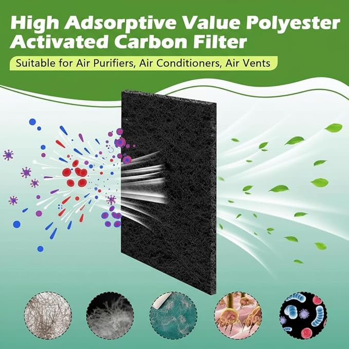 Cut to Fit Activated Carbon Air F ilter Sheet 16"x 48"x 1/4",Universal Charcoal Replacement F ilter Pad for Air Purifier,Furnace,AC,Range Hood,3D Printer