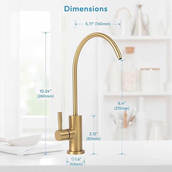 Reverse Osmosis Faucet, Filtered RO Drinking Water Faucet for Kitchen Sink, Non-Air Gap, 360-degree Rotation, Lead-Free, 304 Stainless Steel, Brushed Gold