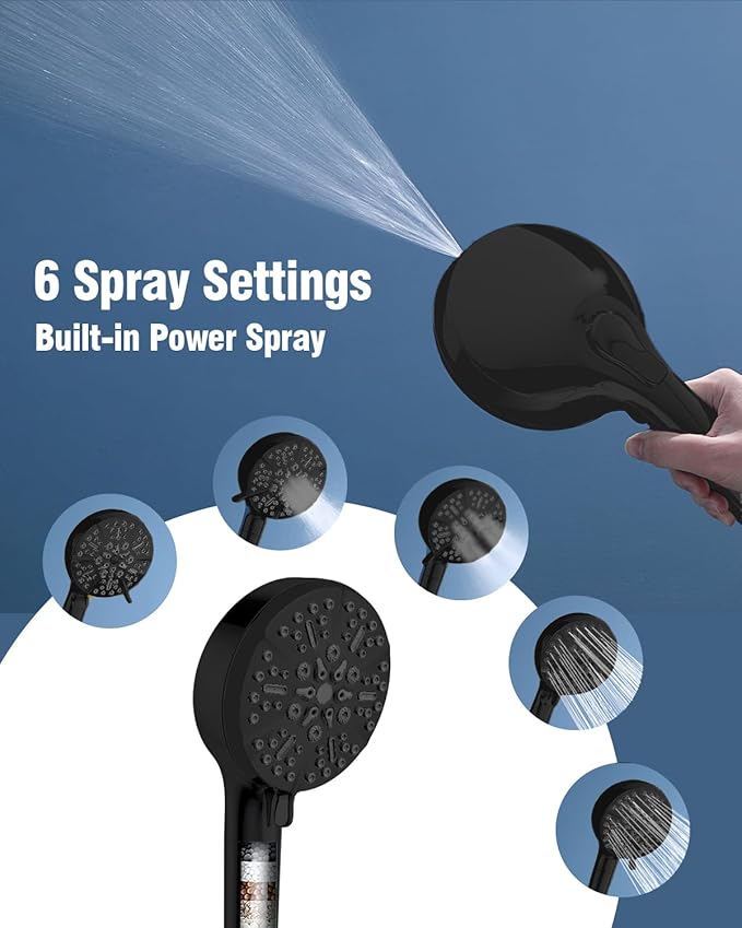 Filtered Shower Head with Handheld Oil Rubbed Bronze, BOWGER 6 Modes High Pressure Shower Heads with Power Wash and Hard Water Filter, Detachable Hand Held Showerhead Set with Extra Long Hose, ORB
