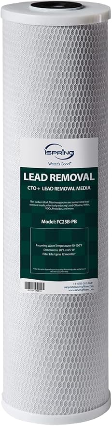 iSpring FC25B-PB 4.5” x 20” Lead, Arsenic, Cadmium, Chlorine Reducing Whole House Water Filter, SGS-Tested, Fits iSpring WGB32B Series