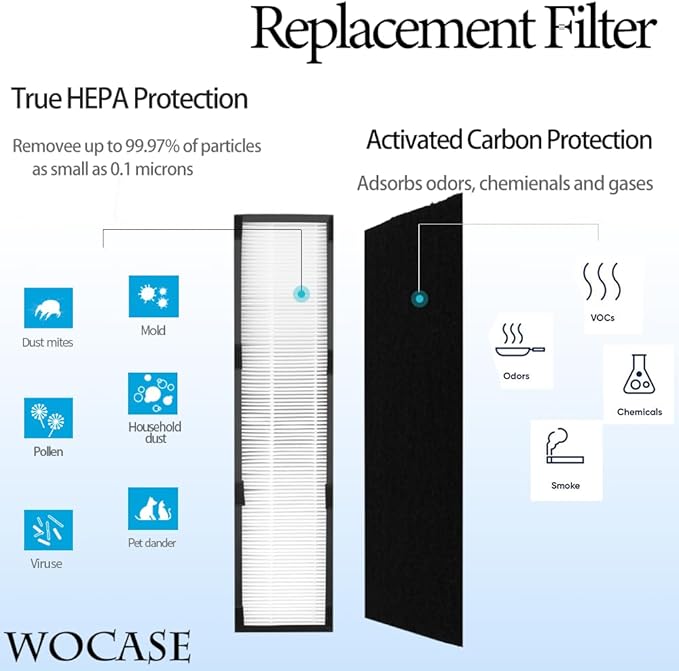 True HEPA E Size Replacement Filter,Compatible with Idylis FIL-GG-125 & IAP-GG-125,AC5250PT Replacement Filters Fit for Germ Guardian Air Purifier FLT5000 AC5000 Series Filter C,2 HEPA+2 Pre-filters