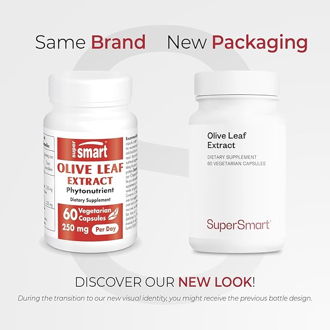 SUPERSMART - Olive Leaf Extract 250 mg Per Day - Standardized to 32% Oleuropein - Immune System Booster | Non-GMO & Gluten Free - 60 Vegetarian Capsules
