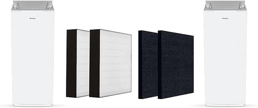 Daikin Room Air Purifier Bundle, HEPA Air Purifier with Pre-filter, Carbon, and UVC LED Light Filtration, Zero Ozone, CARB Certified, Includes 2 Purifiers and 2 sets of Replacement Filters