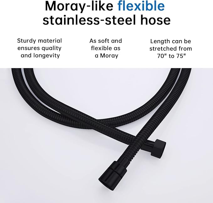 G-Promise All Metal 12 Inches Rainfall Shower Head with Handheld Spray Combo, 3 Settings Diverter, Adjustable Extension Arm with Lock Joints, 71 Inches Stainless Steel Hose (Matte Black)