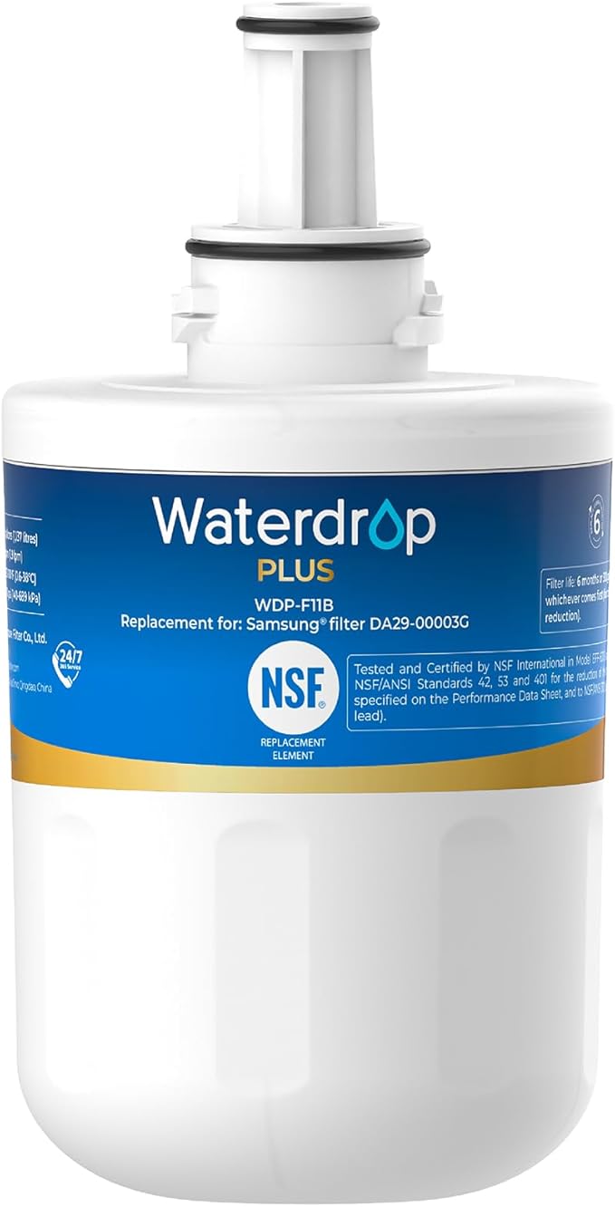 Waterdrop Plus DA29-00003G NSF 401&53&42 Certified Refrigerator Water Filter, Replacement for Samsung® DA29-00003G, DA29-00003B, DA29-00003A, Aqua-Pure Plus, HAFCU1 (Package May Vary)