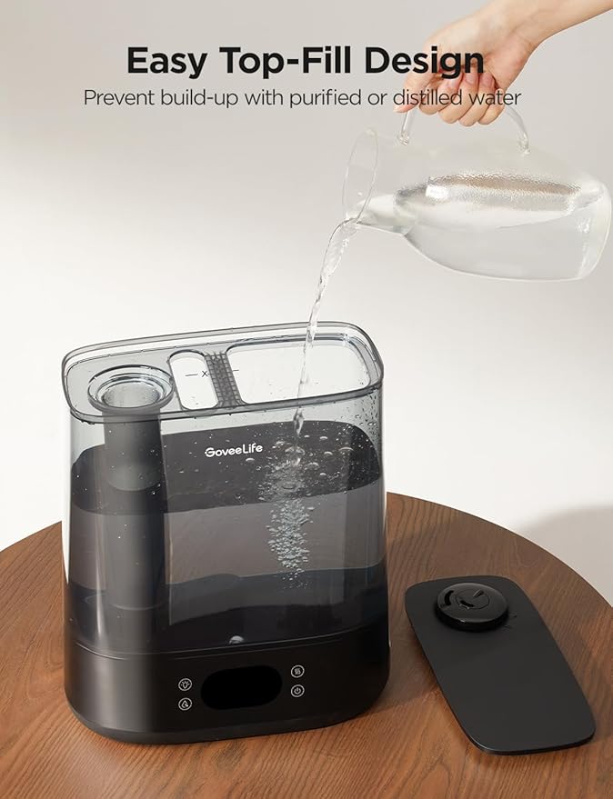 GoveeLife Smart Humidifiers for Bedroom, 6L Cool Mist Top Fill for Large Room, Humidity Sensor, Auto Mode, 60H Quiet Runtime, Schedule, WiFi Humidifier for Baby Plant, Compatible with Alexa, Black