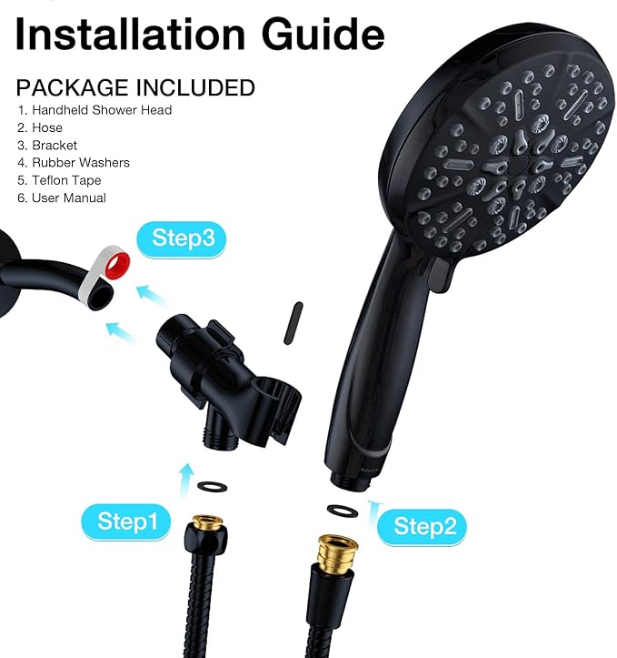 Matt Black Shower Head with Handheld Spray High Pressure-Multifunction Strong Flow Rain Massage Showerhead with Extra long Hose and Adjustable Overhead Holder – La Mejor Regaderas Modernas Para Ducha