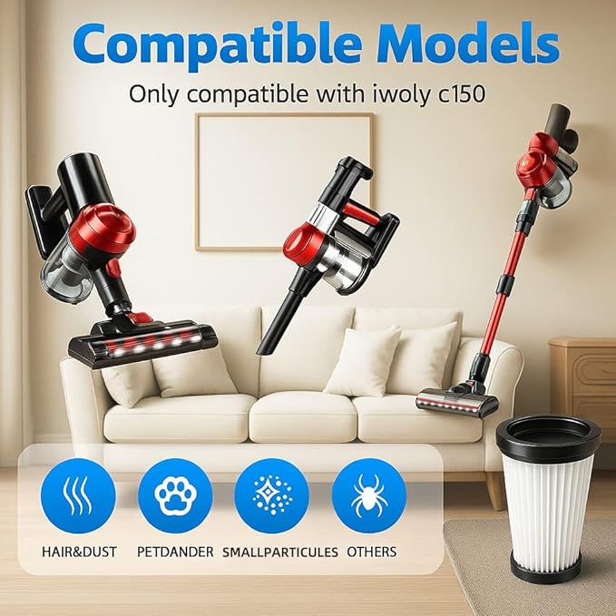 4 Pack Vacuum Filters Compatible with iwoly C150 Cordless Vacuum Cleaner, Replacement 4 Hepa Filter