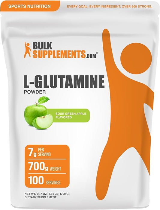 BulkSupplements.com L-Glutamine Powder - Glutamine Supplement, Amino Acid Supplement - Sour Green Apple Flavor, 7g per Serving, 700g (1.5 lbs) (Pack of 1)