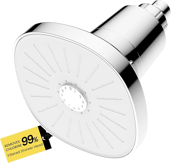 Filtered Shower head, Rain Shower Head with Filter, High Pressure Shower Filter Head for Hard Water, 99% REMOVAL for Chlorine, Heavy Metals, Improves Skin & Hair, Chrome Polish