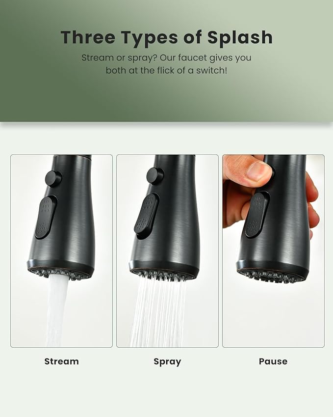 APPASO Kitchen Faucet with Water Filter, Without Water Filtration Device, Oil Rubbed Bronze 3-in-1 Kitchen Sink Faucet, High Arch 2-Handle 3-Way Kitchen Faucet with Pull-Down Sprayer