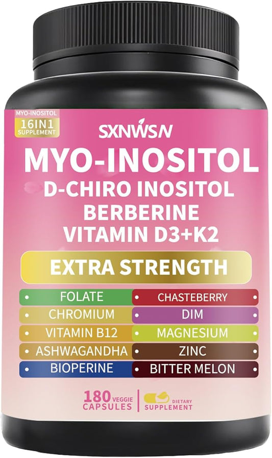 Myo-Inositol & D-Chiro Inositol Supplement with Berberine Ashwagandha - Healthy Hormone Balance & Healthy Ovarian Support for Female Health & Wellness