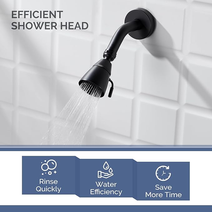 Angle Simple Shower Head, Brass High Flow Shower Spray Head, Adjustable Angle and Water Flow, G 1/2, Matte Black