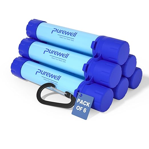 Purewell Outdoor Water Filter Personal Water Filtration Straw Emergency Survival Gear Water Purifier for Camping Hiking Climbing Backpacking