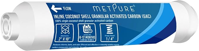 In line Water Filter for IceMaker, Refrigerator, Water Filtration System, Coffee Maker 2" x 10" x 1/4" OD FIP Female Thread GAC Coconut Shell Granular Activated Carbon Post Filter