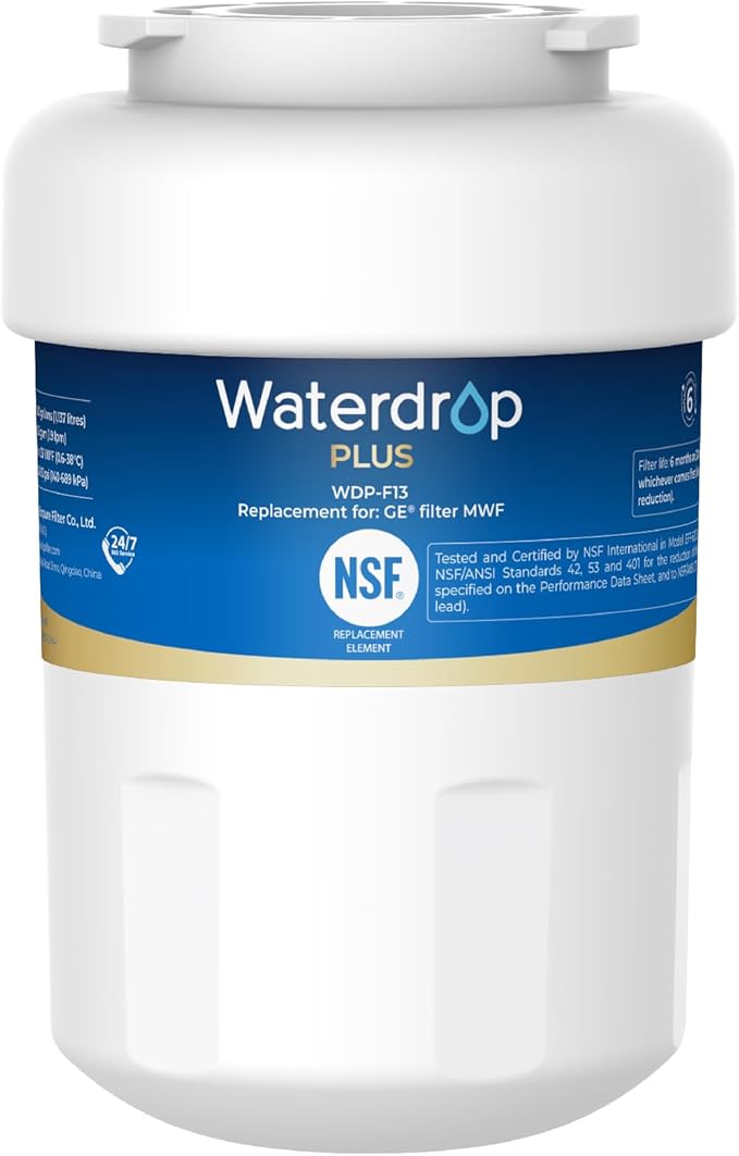 Waterdrop Plus WDP-F13 Reduce Lead&PFAS, Replacement for GE® MWF®, SmartWater® MWFP, HDX FMG-1, MWFA, WFC1201, RWF0600A, Kenmore® 469991 Refrigerator Water Filter(Package May Vary)