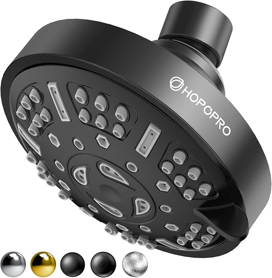 HOPOPRO Upgraded 9 Settings High Pressure Shower Head, NBC News Recommended Brand Fixed Showerhead Bathroom Showerhead Multi-functional Rainfall Showerhead for Low Water Flow (Matte Black)