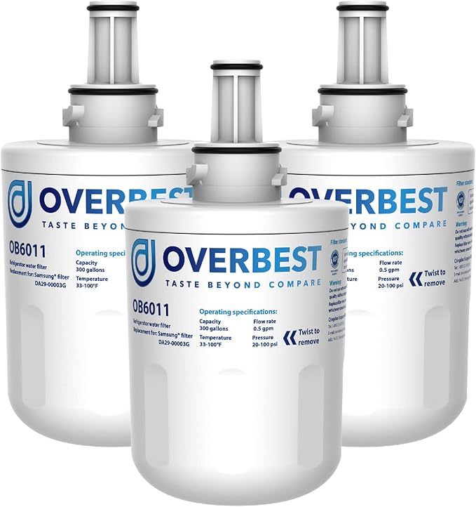Overbest DA29-00003G Refrigerator Water Filter, Replacement For Samsung DA29-00003G, DA29-00003B, DA29-00003A, Aqua-Pure Plus, HAFCU1 (Pack of 3)