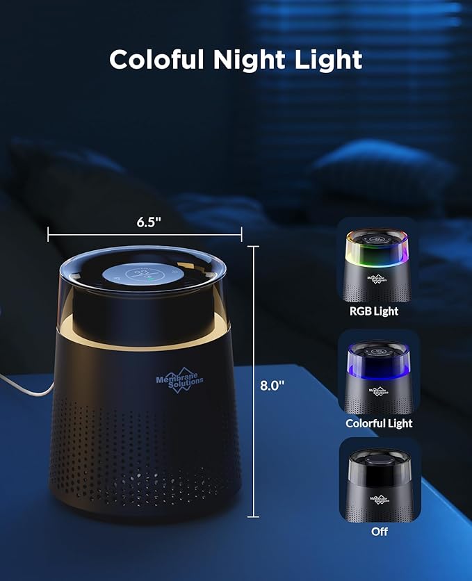 MSB5 Air Purifiers for Bedroom, H13 True HEPA Air Purifier for Home Room Office, 20dB Quiet Air Cleaner with Sleep Mode Colorful Night Light for Pets Dander Pollen Mold (Black)