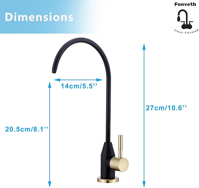 Drinking Water Faucet, Black and Gold RO Faucet Kitchen Water Filter Faucet for Non-Air Gap Reverse Osmosis Water Filtration System