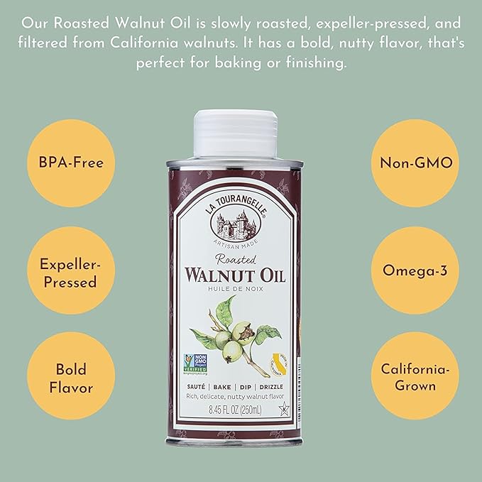 La Tourangelle, Roasted Walnut Oil, Plant-Based Source of Omega-3 Fatty Acid, Cooking, Baking, & Beauty, 25.4 Fl Oz