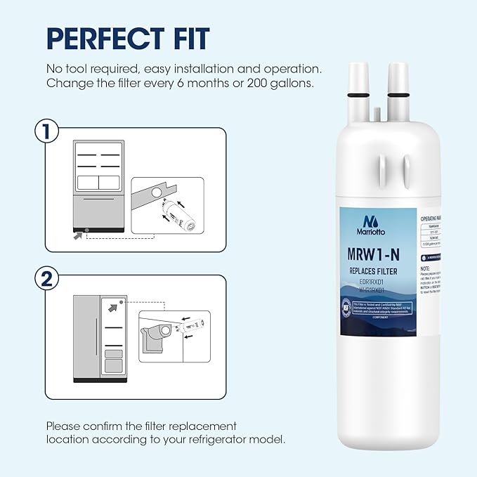 MARRIOTTO EDR1RXD1 Refrigerator Water Filter Compatible with Whirlpool W10295370A, WHR1RXD1, KAD1RXD1, Filter 1, W10295370, P4RFWB, P8RFWB2L, 46-9930, 46-9081 Refrigerator Water Filter, Pack of 1