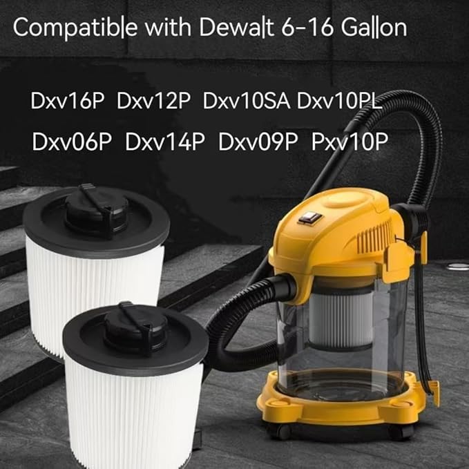 2 Pack DXVC6910 Cartridge Filter for vacuum filter replacement DEWALT Vacuum Cleaners 6-16 Gallo, wet/dry vac filter Compatible With DeWalt DXV10P DXV10PL DXV10SA DXV12P DXV09P DXV14P DXV16P DXV06P