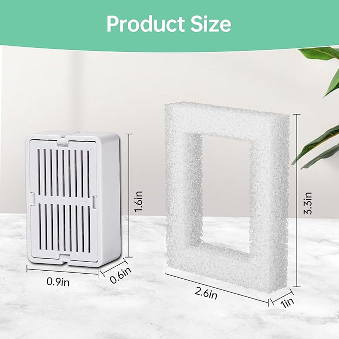 16 Packs Cat Water Fountain Filter for 2.1L/71oz Cupcake Ceramic Cat Dispenser, 16 Carbon Filters & 4 Foam Filters for Porcelain Pet Water Fountain, Multi-Filtration System Activated Carbon Filter