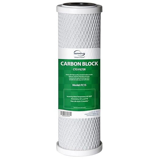 iSpring FC15 5 Micron 10" Replacement CTO Carbon Block Water Filter Cartridge for Under Sink Reverse Osmosis RO Filtration System,10" x 2-1/2", White