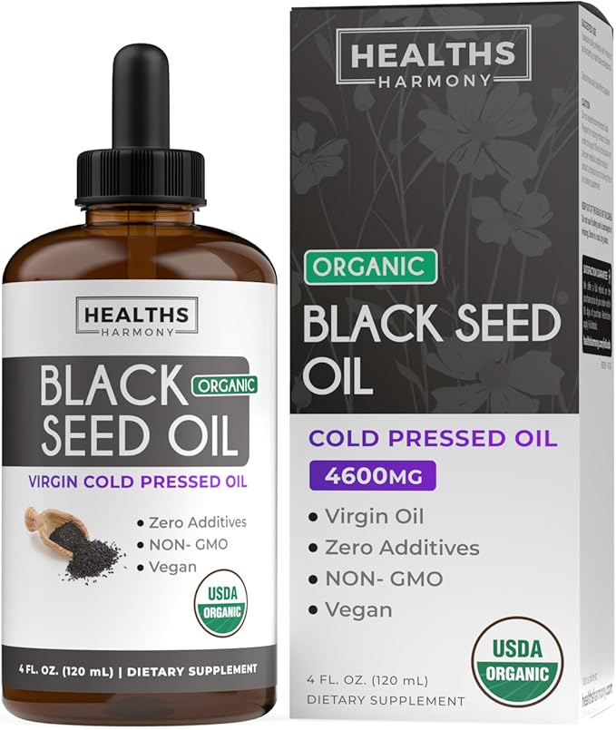 USDA Organic Black Seed Oil Liquid (4 fl oz) Premium Cold-Pressed Nigella Sativa Producing Pure Black Cumin Seed Oil - Antioxidant Supplement - Vegan, Gluten-Free, & Non-GMO (No Pills or Capsules)