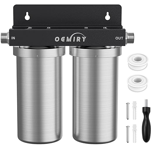 Whole House Water Filter, Stainless Steel Filter Housing, 2-Stage 10"x4.5" Sediment Carbon Filter Pre-Filtration System for Well or City Water, 1" or 3/4" NPT Port, 2 Filters
