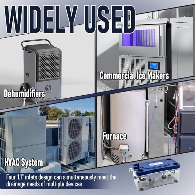 24 FT Lift 100 GPH HVAC Condensate Pump, 115V/230V Quiet (＜35dB) AC Condensation Removal Pump with Automatic Safety Switch for Air Conditioner, Furnace, Dehumidifier, Ice Maker