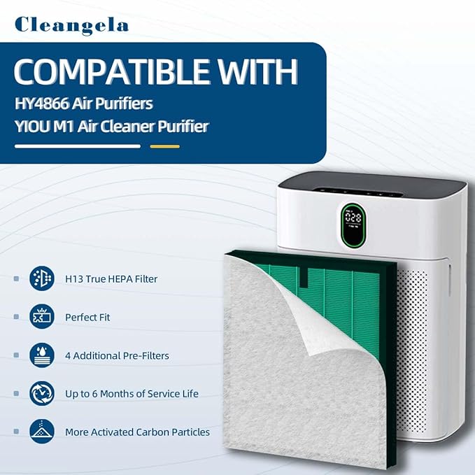 4 Pack HY4866 Air Purifier Replacement Filter Compatible with MORENTO HY4866 WESTHEY HY4866 Air Purifier and YIOU M1 Air Cleaner Pet Dander Version HY4866 Replacement Filter Green